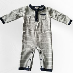 Bloomie's Baby Gray/Navy Striped Romper  6 months
